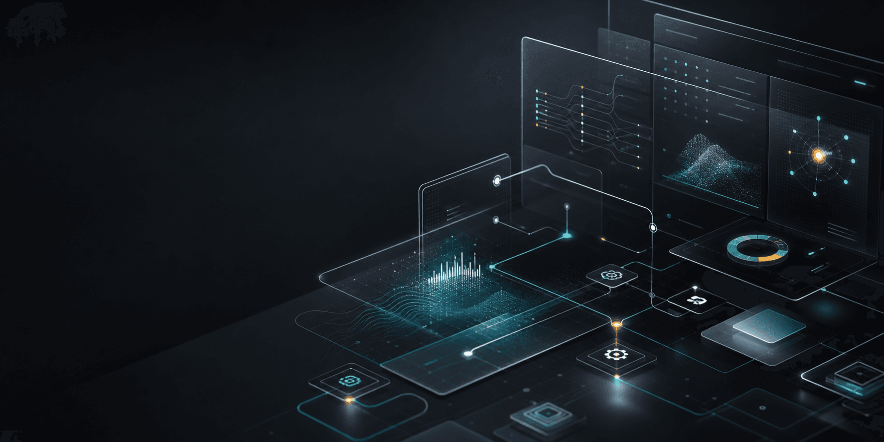 Abstract visualization of intelligent software systems, dashboards, and automation flows